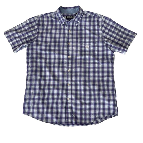 CHAPS Easy Care Purple Plaid Shirt Button Down Preppy Sharp Crest Logo Size L - Picture 11 of 11